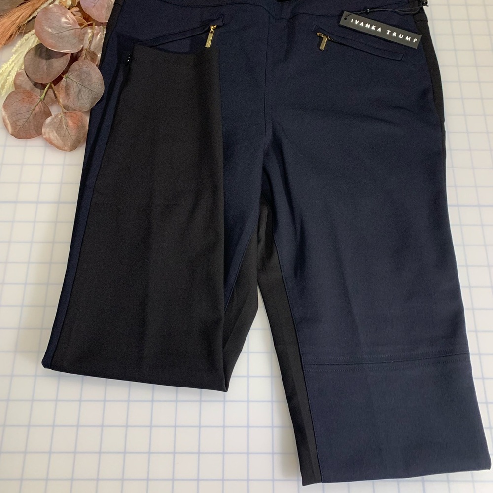 Ivanka Trump Two Tone Trousers, Color: NBK NVY/BLK, Size: 10